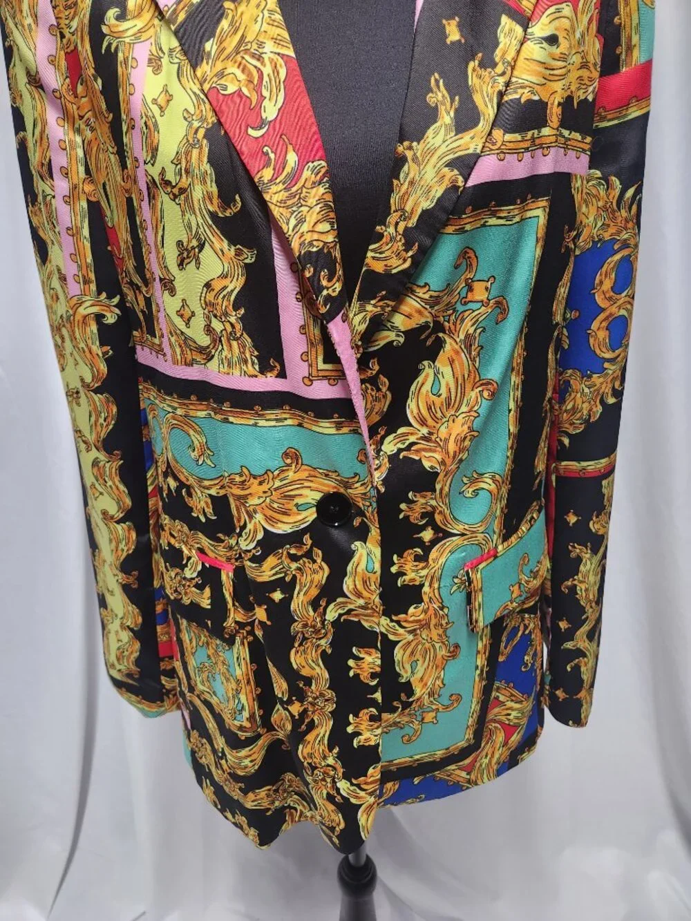 INDUSTRY Baroque Print Blazer S/P Colorful Statement Jacket Chain Print Bold - Picture 2 of 7